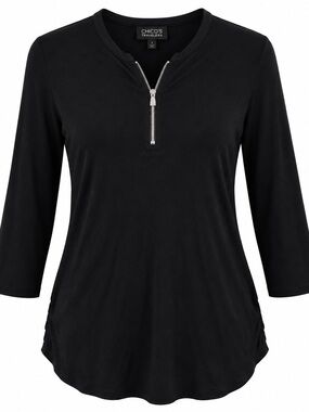 Women's Black Long-Sleeve Zip-Front Chicos Travelers Size 1. (Medium)
